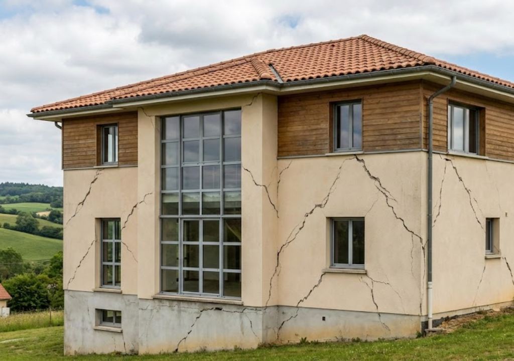 Image d'une maison française pleine de fissure