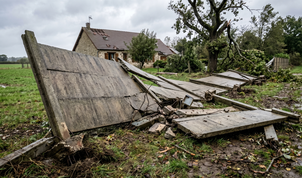 clôture arrachée par le vent