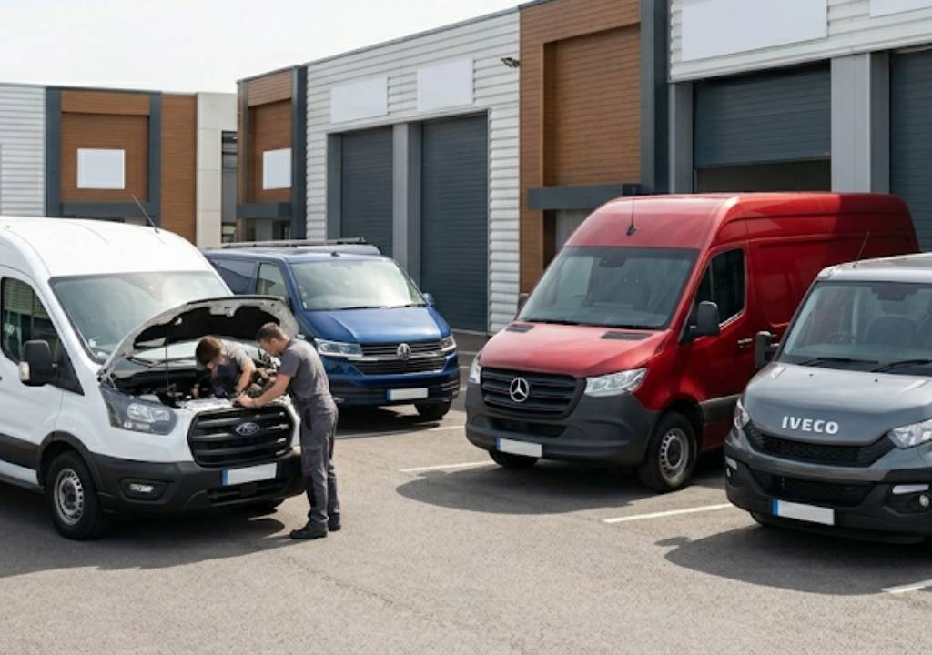 différents utilitaires garés