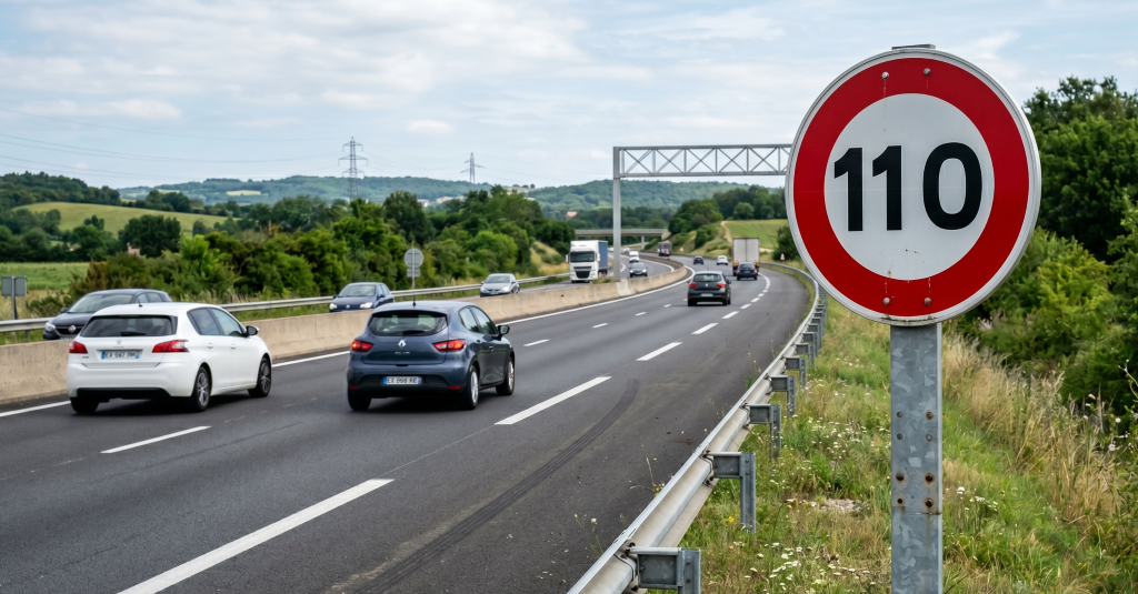panneau limitation 110 km par heure sur autoroute en France