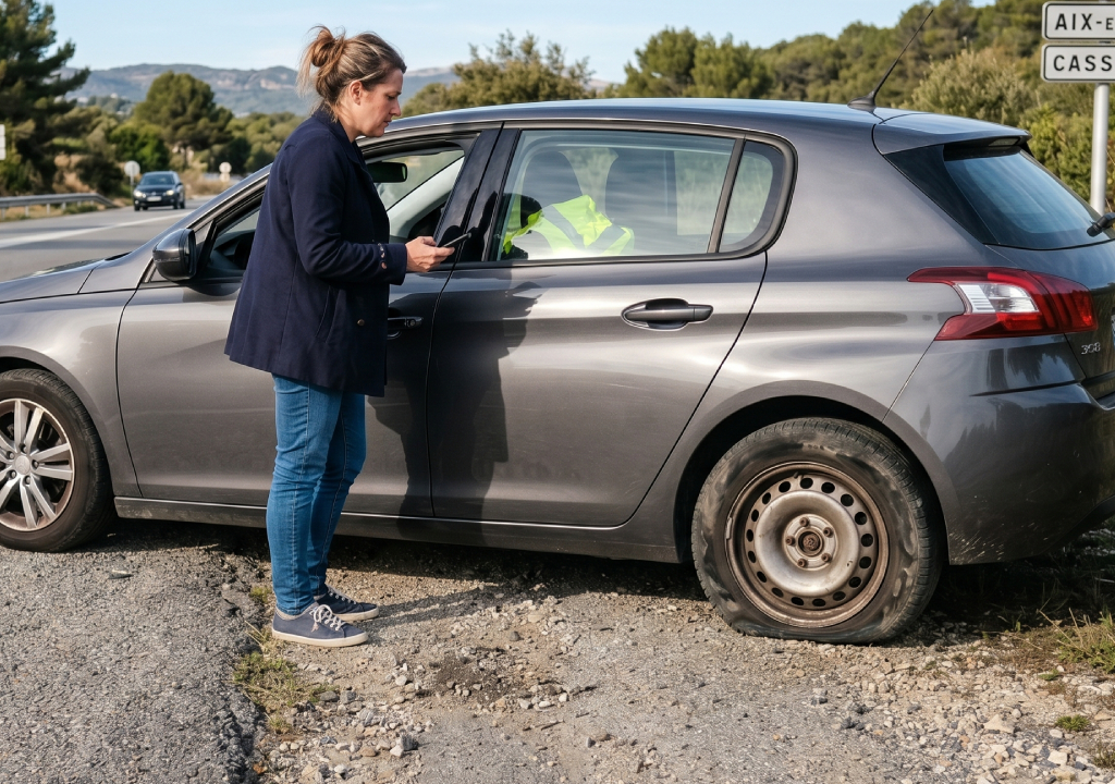 Pneu crevé bord de route