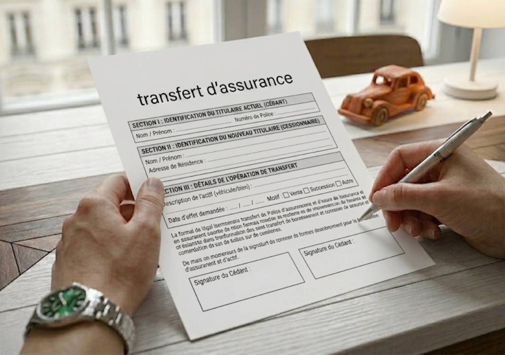 Document avec ecrit transfert d'assurance dessus